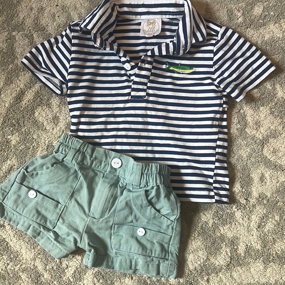 Little Bear Smocks 12m fishing shorts set